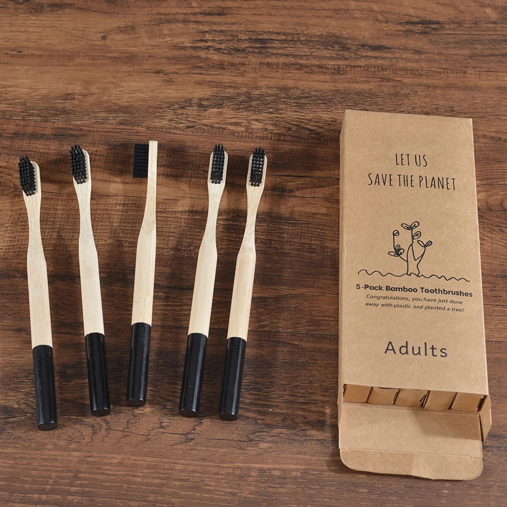 5Pack Adult Bamboo Toothbrush Medium Bristles Eco Friendly Cepillo Dientes Bambu