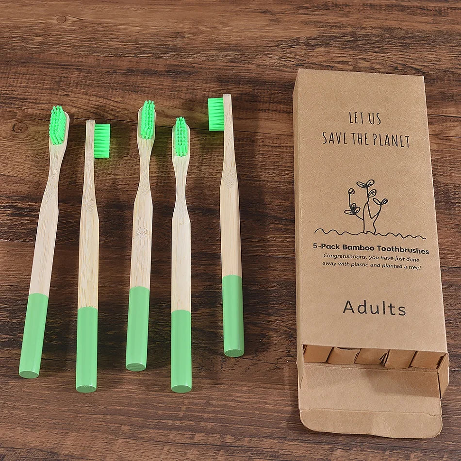 5Pack Adult Bamboo Toothbrush Medium Bristles Eco Friendly Cepillo Dientes Bambu