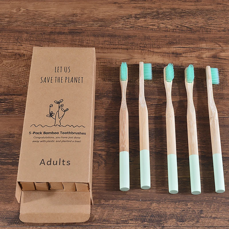 5Pack Adult Bamboo Toothbrush Medium Bristles Eco Friendly Cepillo Dientes Bambu
