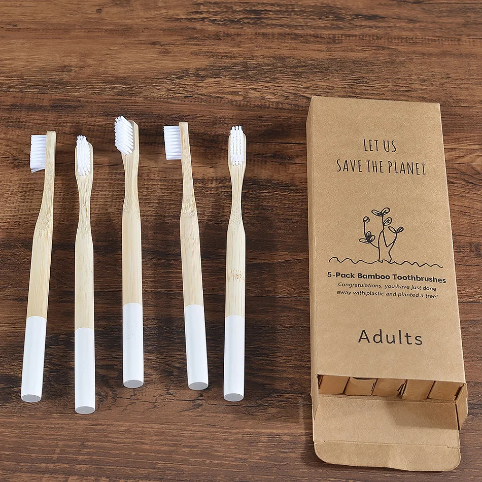 5Pack Adult Bamboo Toothbrush Medium Bristles Eco Friendly Cepillo Dientes Bambu