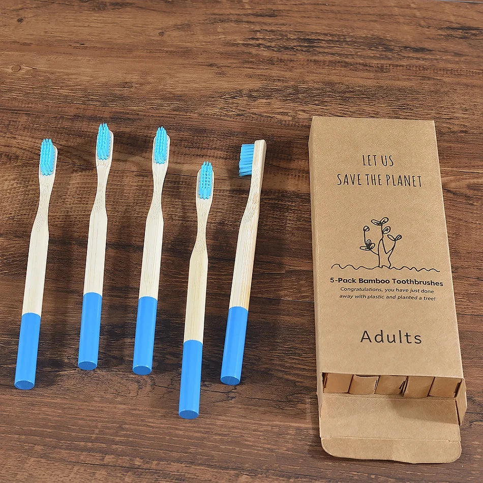 5Pack Adult Bamboo Toothbrush Medium Bristles Eco Friendly Cepillo Dientes Bambu