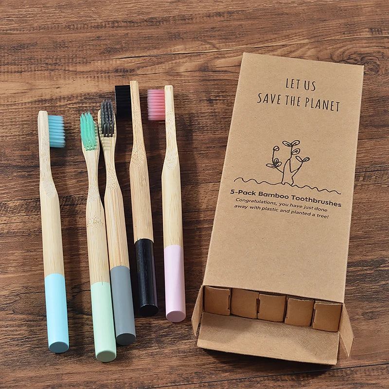 5Pack Adult Bamboo Toothbrush Medium Bristles Eco Friendly Cepillo Dientes Bambu