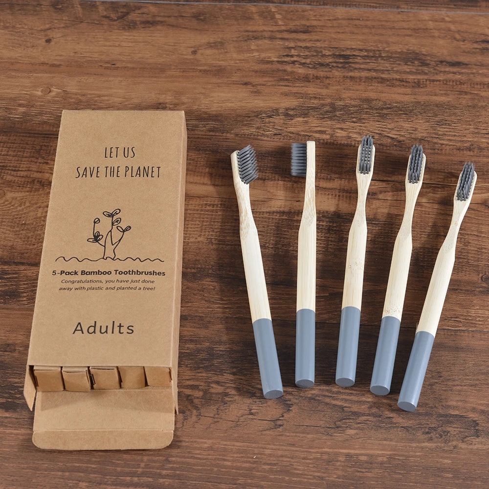 5Pack Adult Bamboo Toothbrush Medium Bristles Eco Friendly Cepillo Dientes Bambu