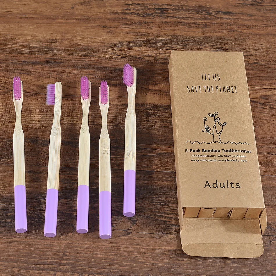 5Pack Adult Bamboo Toothbrush Medium Bristles Eco Friendly Cepillo Dientes Bambu