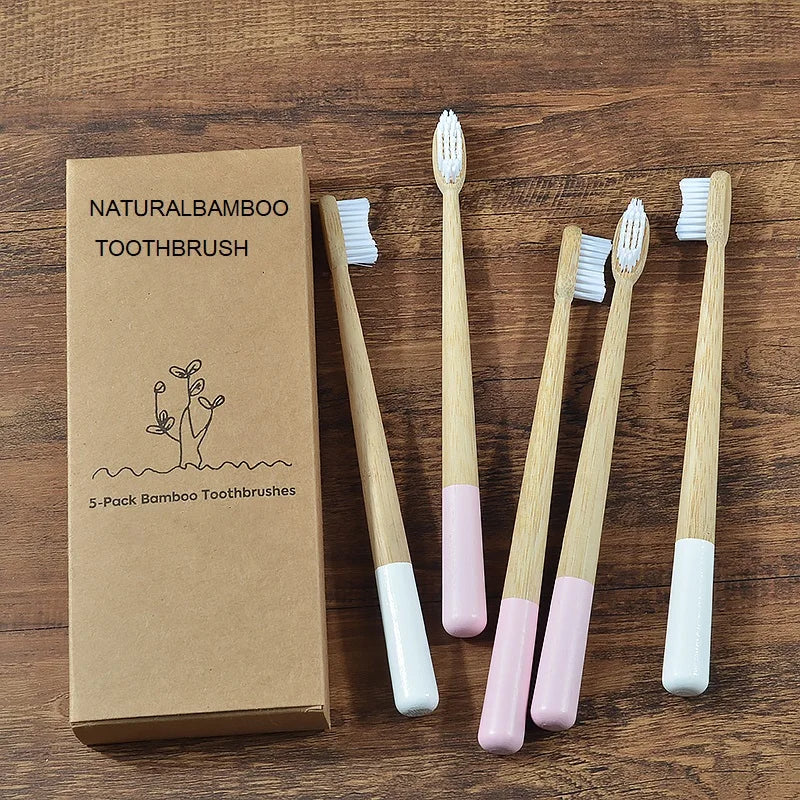 5Pack Adult Bamboo Toothbrush Medium Bristles Eco Friendly Cepillo Dientes Bambu