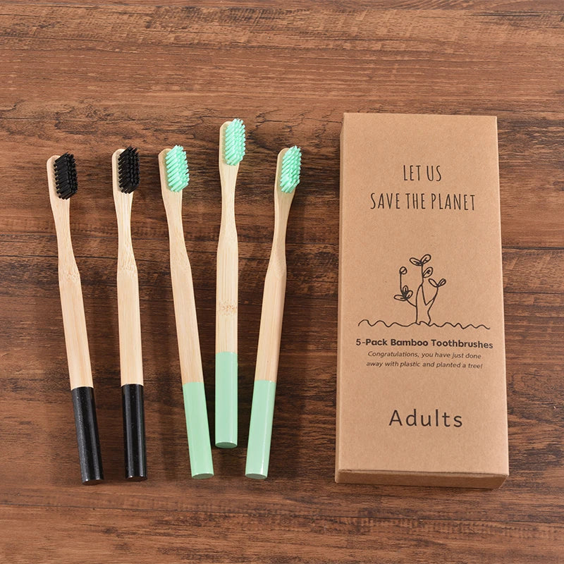 5Pack Adult Bamboo Toothbrush Medium Bristles Eco Friendly Cepillo Dientes Bambu