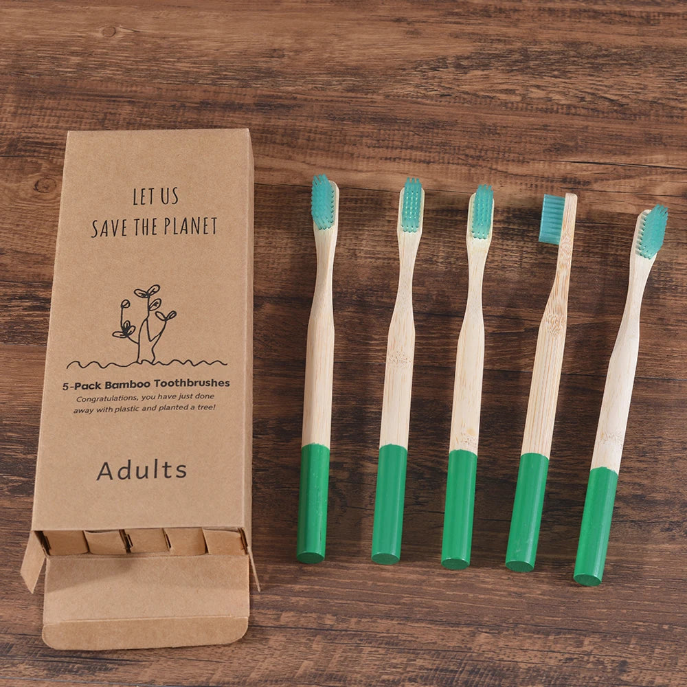 5Pack Adult Bamboo Toothbrush Medium Bristles Eco Friendly Cepillo Dientes Bambu
