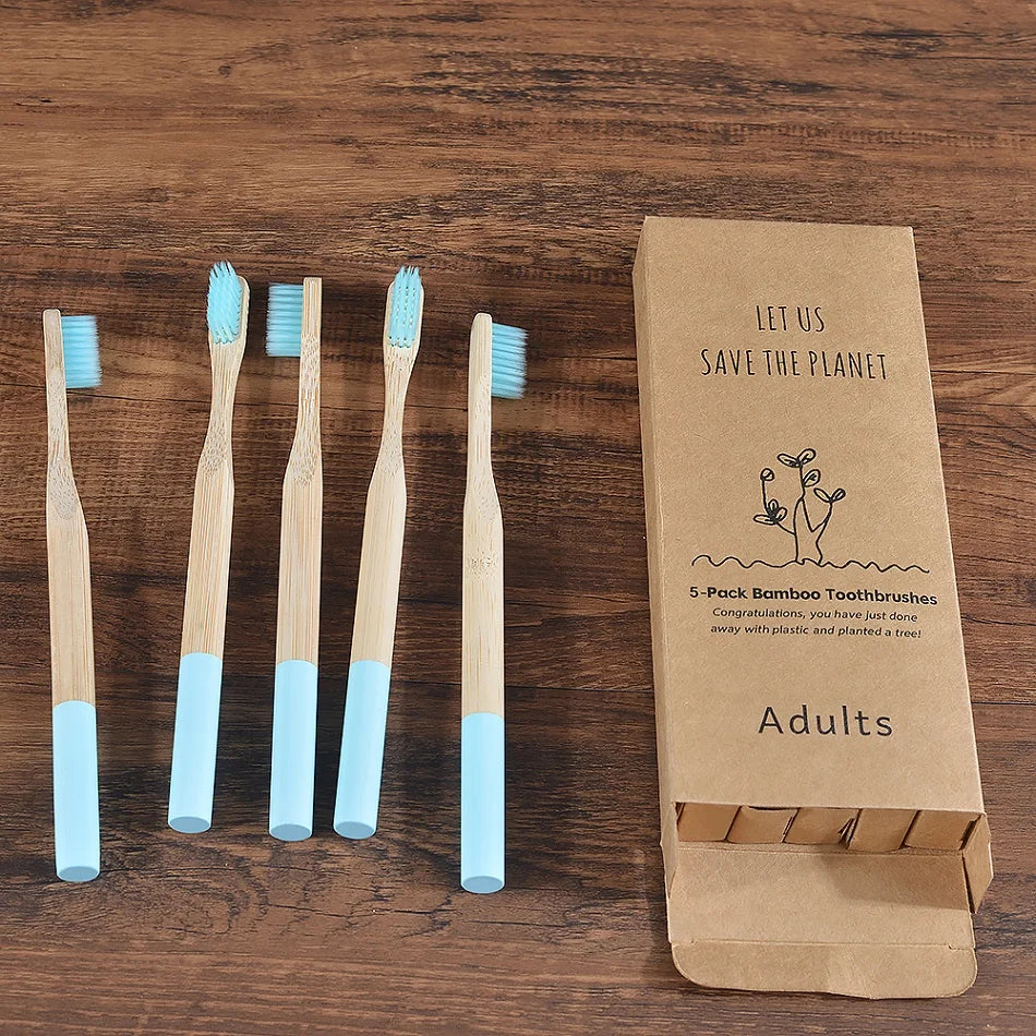 5Pack Adult Bamboo Toothbrush Medium Bristles Eco Friendly Cepillo Dientes Bambu