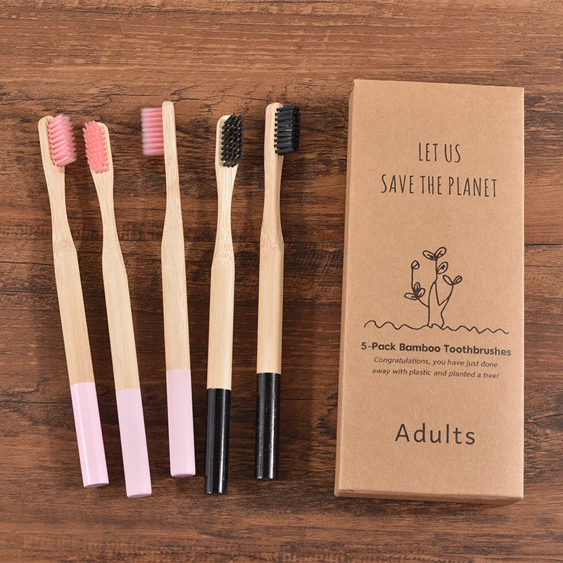 5Pack Adult Bamboo Toothbrush Medium Bristles Eco Friendly Cepillo Dientes Bambu