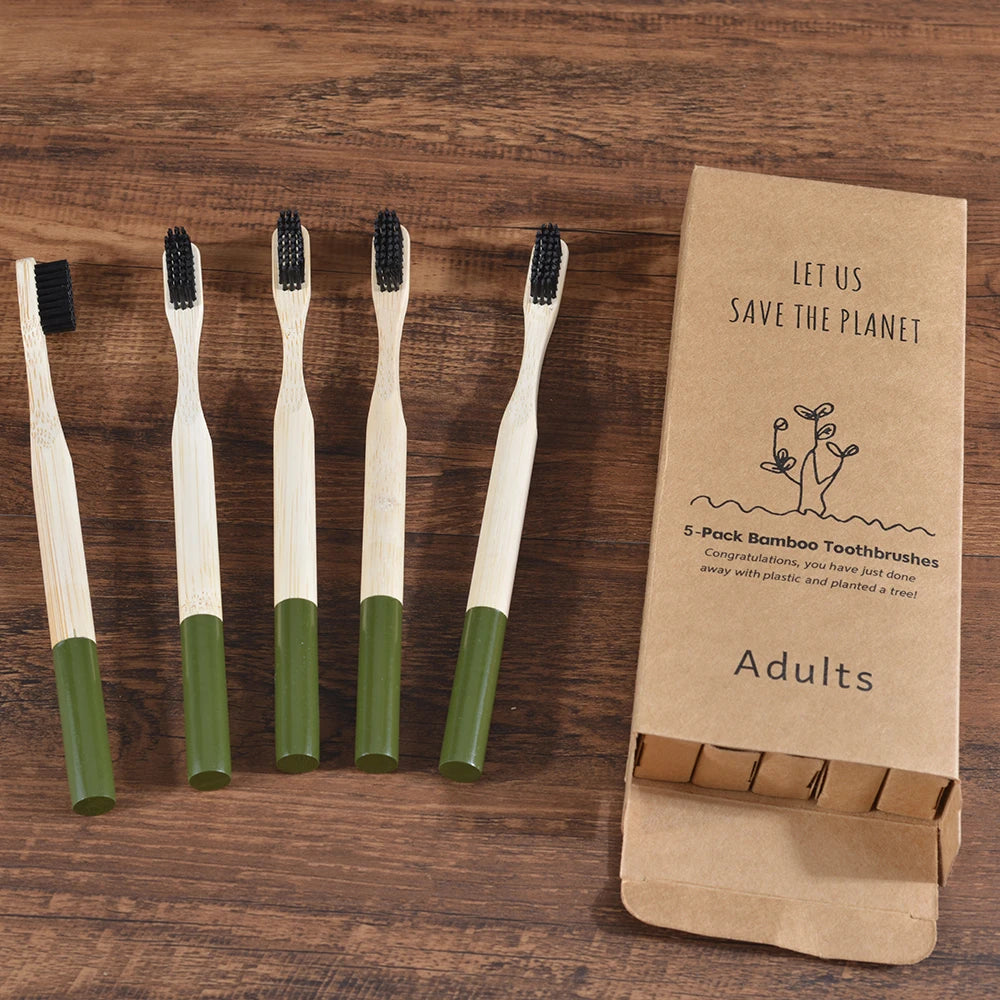 5Pack Adult Bamboo Toothbrush Medium Bristles Eco Friendly Cepillo Dientes Bambu
