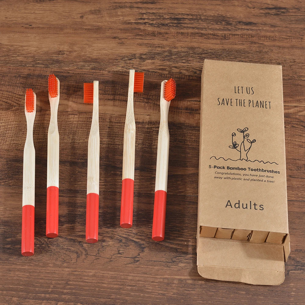 5Pack Adult Bamboo Toothbrush Medium Bristles Eco Friendly Cepillo Dientes Bambu