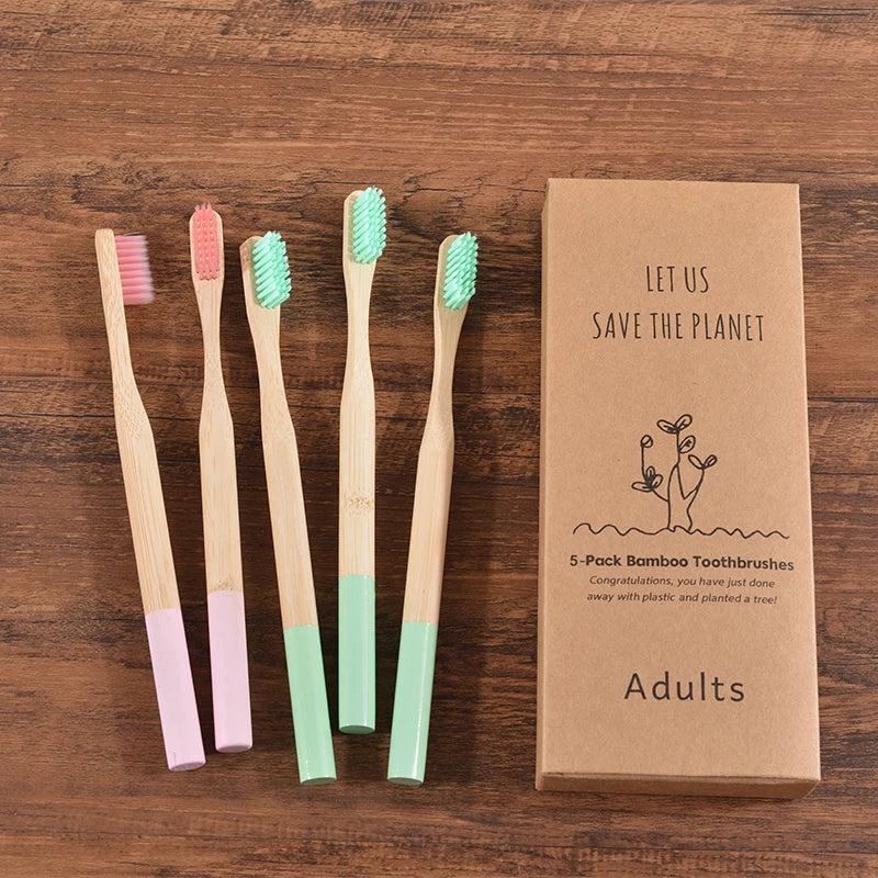 5Pack Adult Bamboo Toothbrush Medium Bristles Eco Friendly Cepillo Dientes Bambu