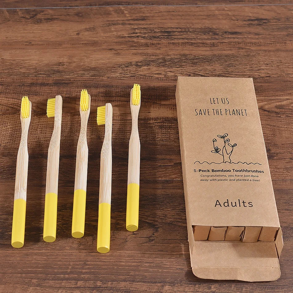 5Pack Adult Bamboo Toothbrush Medium Bristles Eco Friendly Cepillo Dientes Bambu